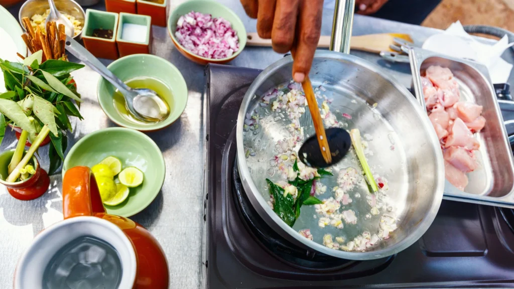 This image shows a colorful and authentic Balinese nasi campur. It features a mix of traditional side dishes, perfect for highlighting genuine Balinese cuisine.

