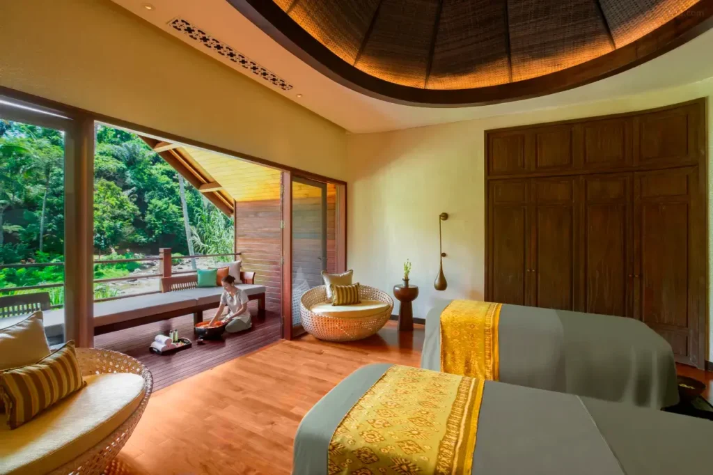 Mandapa, a Ritz-Carlton Reserve luxury spa Bali hotel, with a stunning riverfront spa pavilion.
